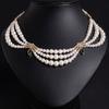 Multi Layer Round Pearl Statement Necklace, Gold Plated Marquise Emerald Accent Side Decor For Wedding Party Bulk Fast Delivery