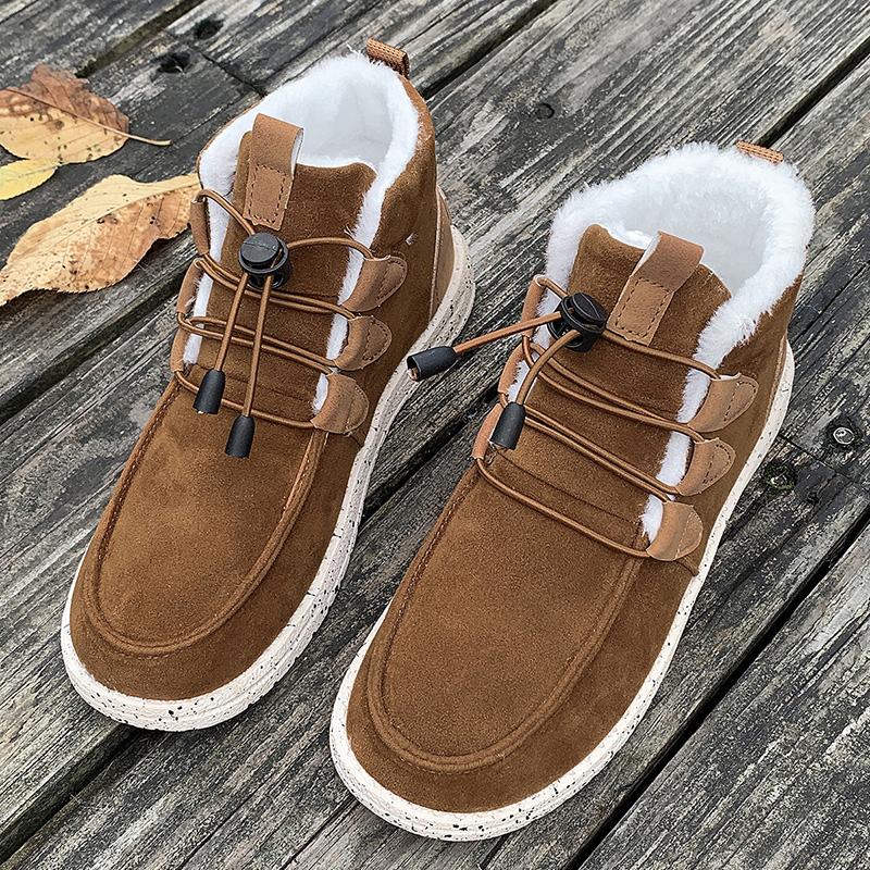 Fashion Women's Fashion Flat Ankle Boots Winter New Round Head Sleeve Suede with Wool Soft Sole Non-slip Comfortable Snow Boots