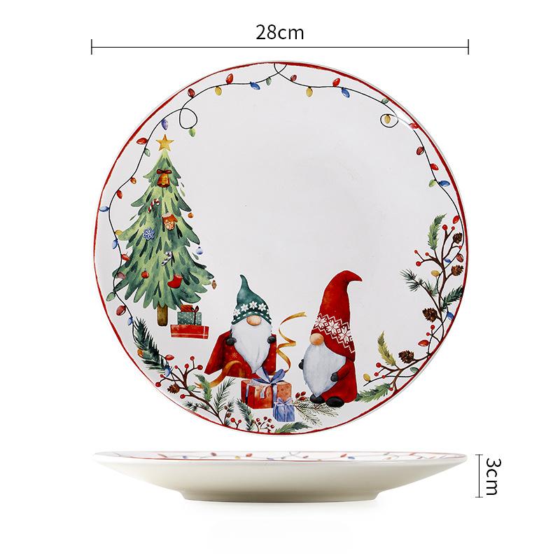 Creative Christmas Ceramic Plate for Dinner Exquisite Round Breakfast Fruit Snack Dessert Dish Household Santa Claus Tableware
