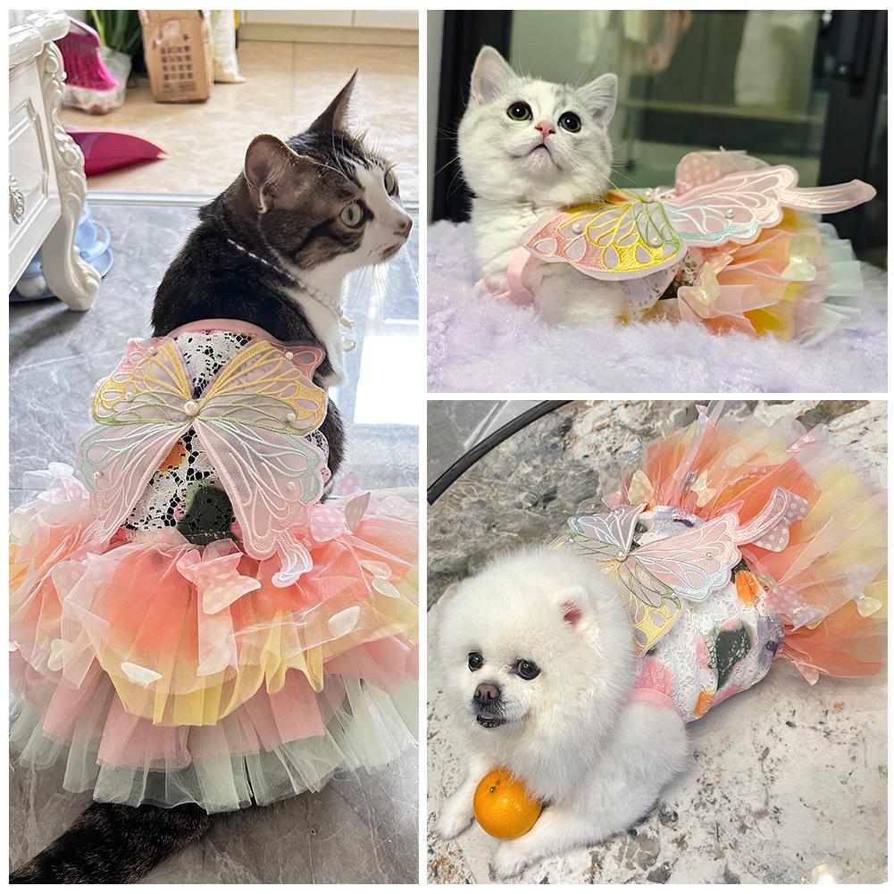 Dress Clothes Princess Cat Dog Rabbit Bunny Kitten Butterfly Costume Schnauzer Chihuahua Puppy Summer Sweet Mesh Dress