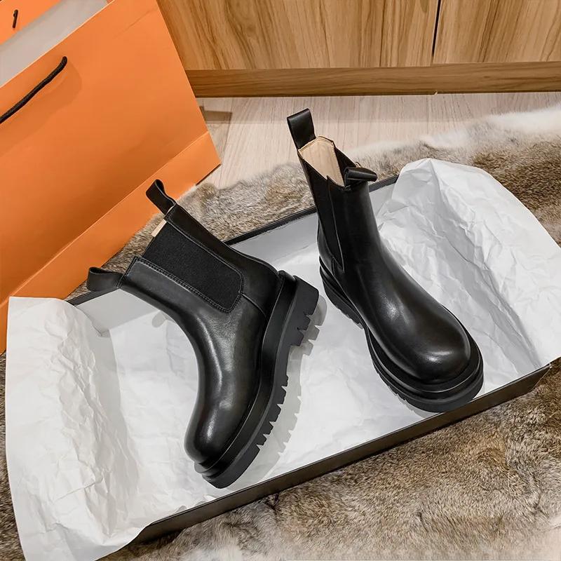 Модные классические ботильоны, кожаные ботинки с увеличенным голенищем, женские, осенне-зимние, бархатные, на толстой подошве, короткие мотоциклетные ботинки «челси»