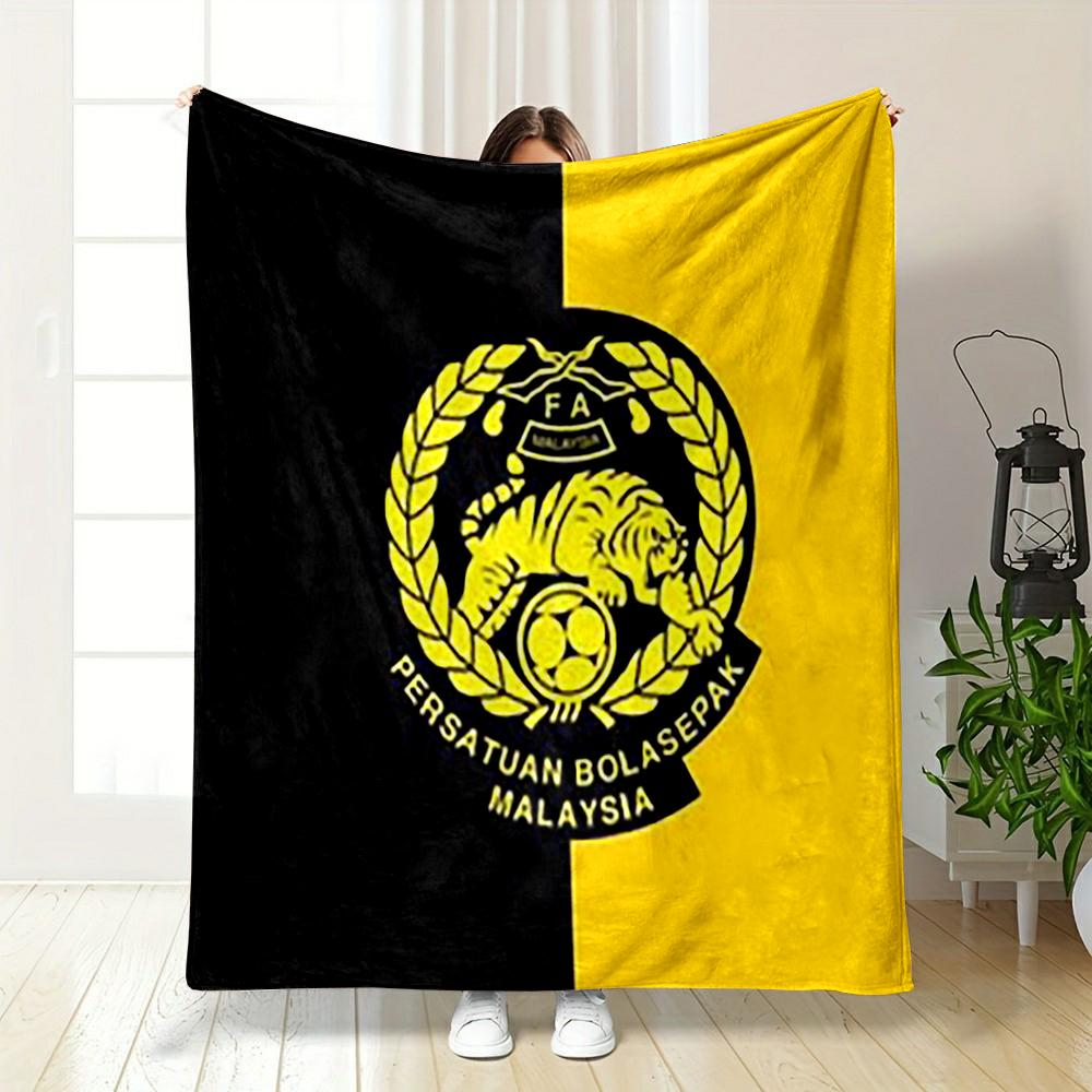 Tiger Emblem on Black and Yellow printed Flannel blanket for bedroom, living room, sofa, and nap