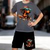 Boys 2 Piece Cartoon Dog and Skateboard Print Outfit, Short Sleeve T-Shirt and Shorts Set for Kids Age 5-14, White Sporty Casual Summer Clothes