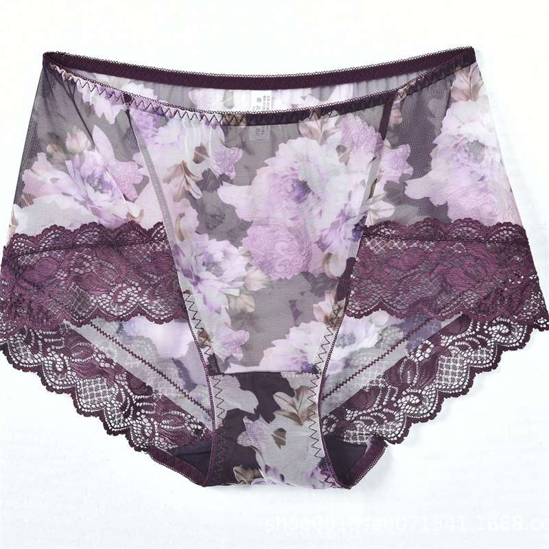 Sexy Women's Lace Panties Panties Breathable Large Size Antibacterial Mesh Seamless Mid-waist Thong Boxer Briefs Thong Women's Print