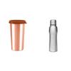 Copper Drinking Water Tumbler with Lid, 1 Piece, 480 Ml & Elate 750 Water Bottle, 635 Ml, Silver (Pack of 1)