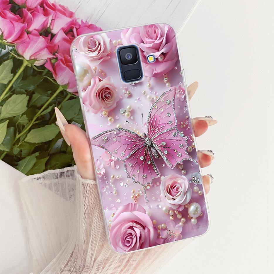 For Samsung Galaxy A6 2018 Case SM-A600F Luxury Butterfly Painted Cover Soft Silicone Shell For Samsung A6 Plus A6+ A605F Fundas