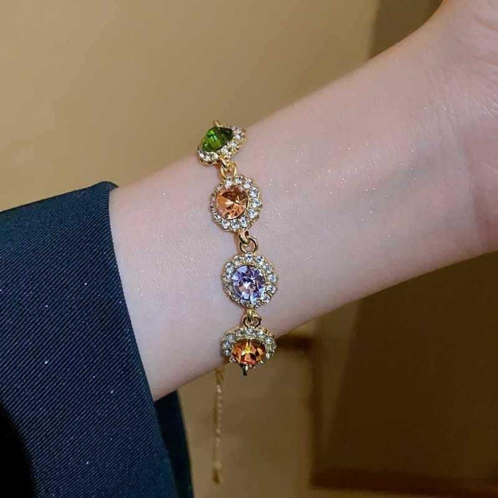 Adjustable Zircon Bracelet Bangle Colorful Hand Chain Luxury Rainbow Rhinestone Bracelet  Gifts