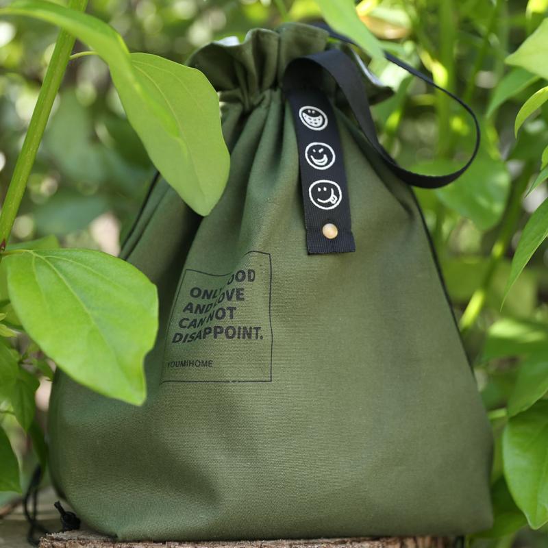 Bento Lunch Bag Wide Mouth Canvas Drawstring Food Carrier For School Picnic Camping Kitchen Essentials Thermal Storage Bag