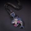 Цирконий CZ бриллиант блестящий посеребренный фиолетовый рыбный кулон в виде акулы уникальное ожерелье с боксерским крючком толстая хип-хоп рэпперская бижутерия цепь Kihei 24 дюйма унисекс
