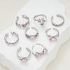 8 шт., набор колец с розовым цирконием в форме сердца и бабочки, серебряные регулируемые кольца для женщин, ювелирные аксессуары