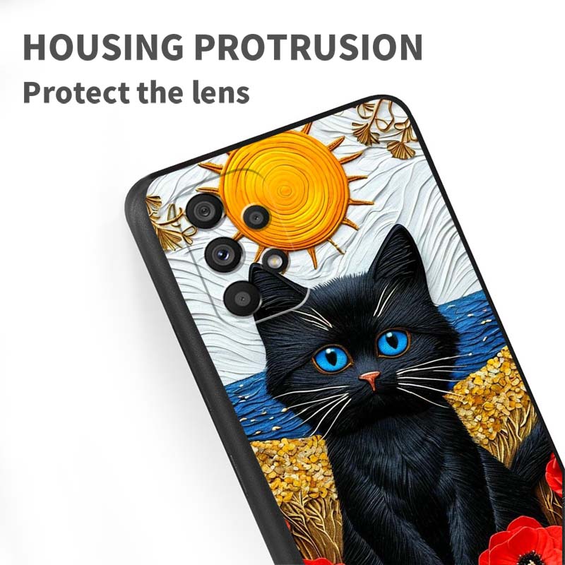 Мультяшный Милый Кот Для Samsung A73 A72 A71 A55 A54 A53 A52 A51 A13 A22 A16 A15 A12 A14 A26 A07 5G Черный Чехол для Телефона