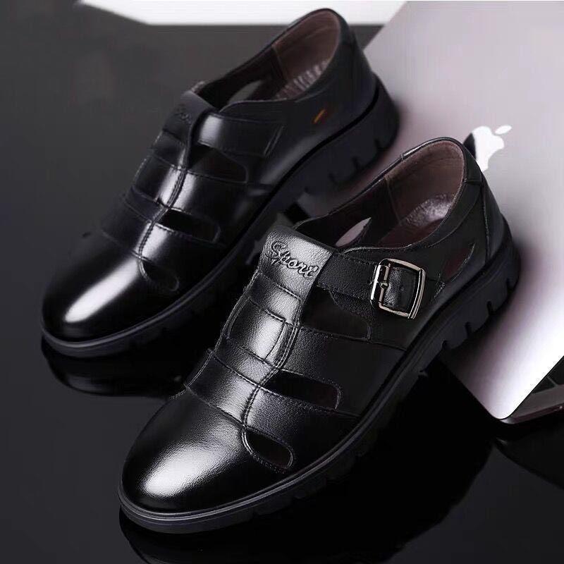 Genuine Leather Cowhide Shoes Hollow Leather Sandals Men's Casual Hole Shoes Business Shoes