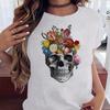 Maycaur Fashion Skull Flower Print Женская футболка Летняя повседневная женская футболка с коротким рукавом и круглым вырезом в стиле 90-х годов, женская футболка, топы