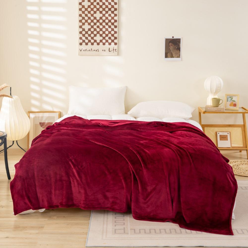 Skin-friendly Flannel Blanket Solid Color Bed Sheet Sofa Blanket Summer Sleep Blanket  Bedroom