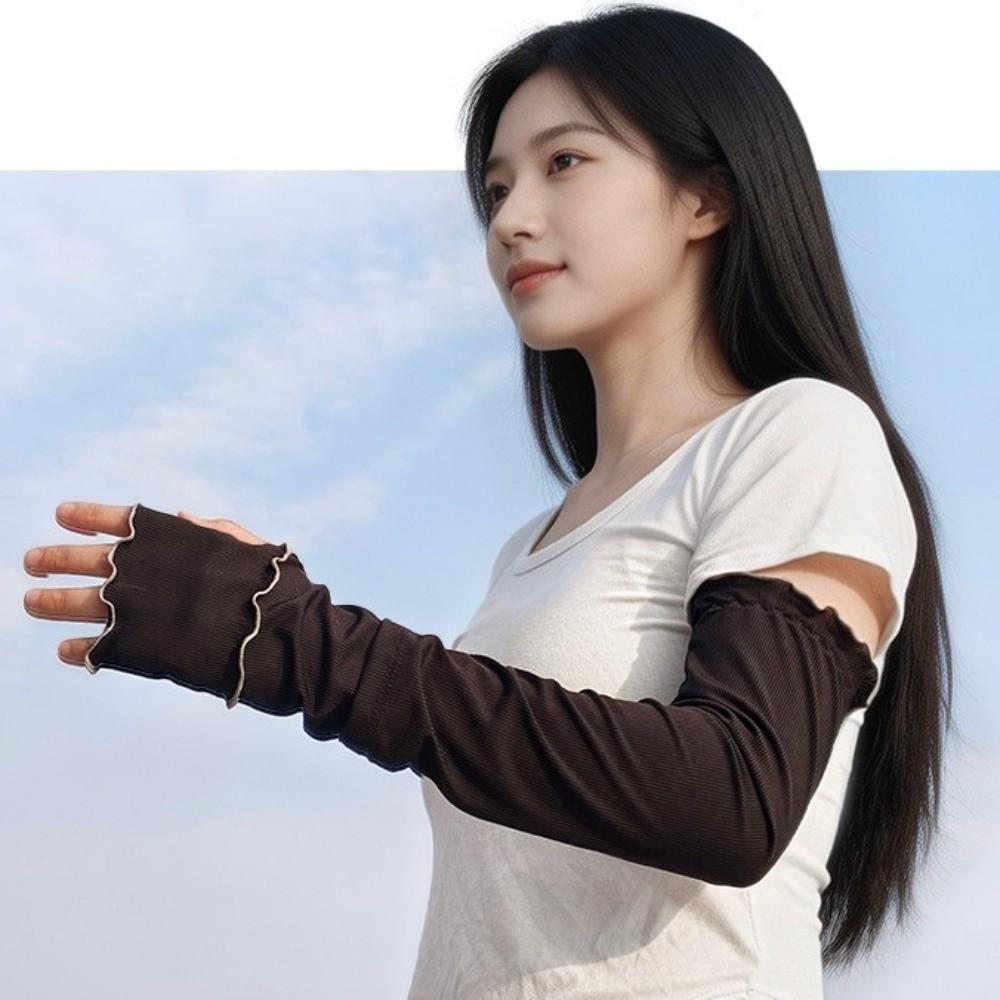 Flared Sunscreen Arm Sleeves Solid Color Cycling Arm Cover Fashion Ice Silk Arm Sleeves  Cycling