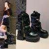 Women's Mid-cylinder Fashion Boots Thick Heel Square Heel Wear-resistant Anti-slip Round Head Women Shoes Side Zip Leisure Boots