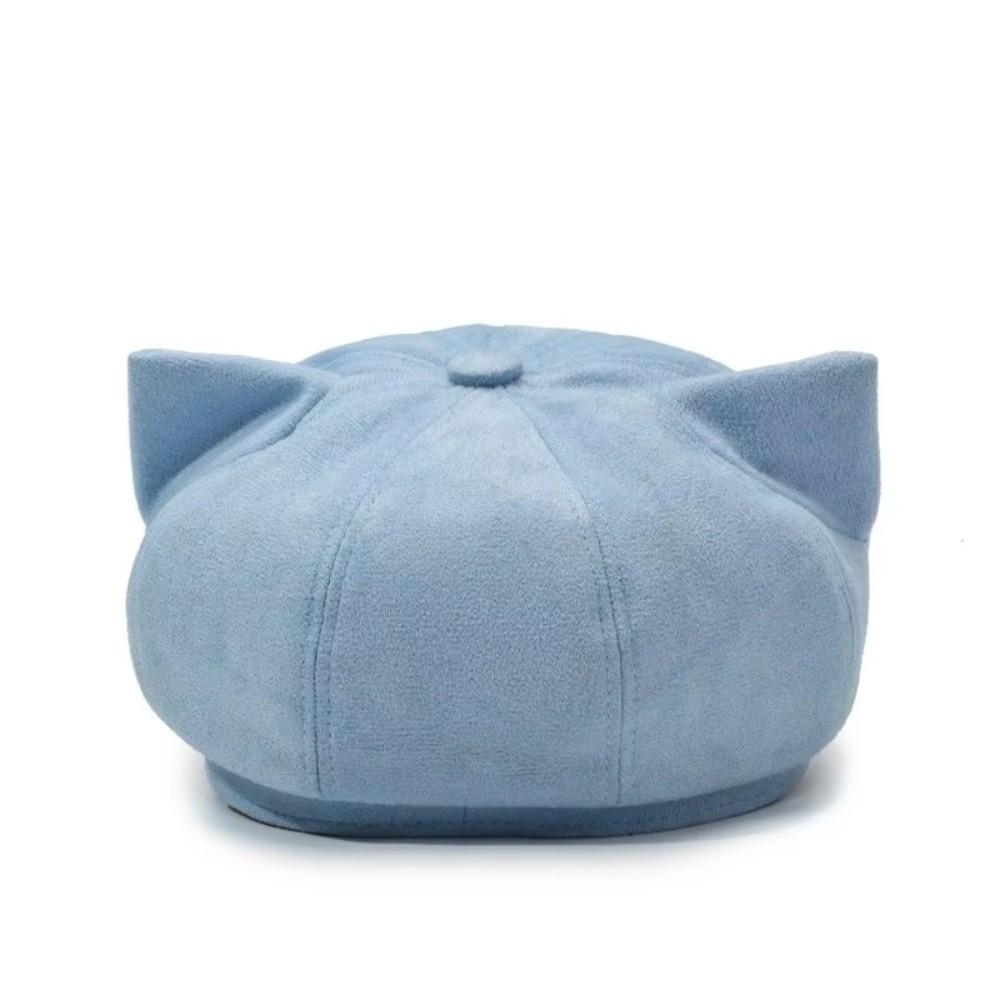 Warm Lining Cat Ear Beret Adjustable Octagonal Hat New Newsboy Cap Women