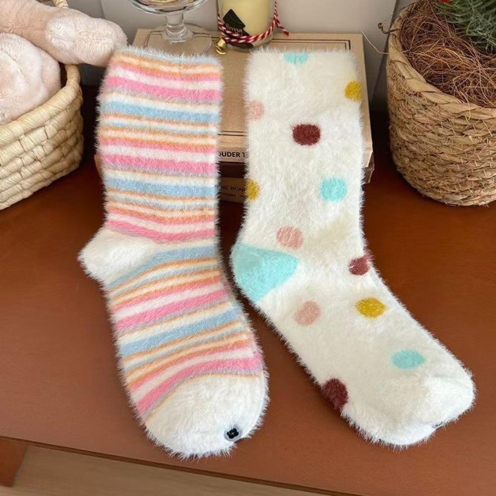 Cute Mink Velvet Snow Boot Socks Winter Thickened Middle Tube Socks  New Year's Gift