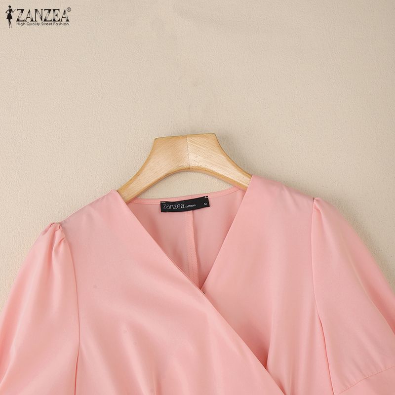 ZANZEA Женское повседневное летнее платье с коротким рукавом и V-образным вырезом