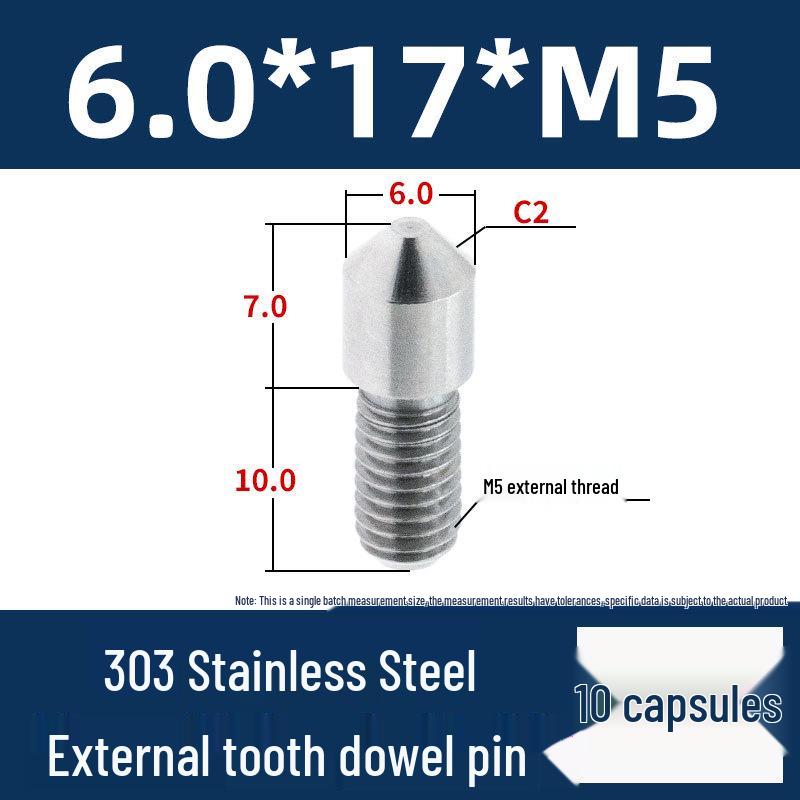 Stainless Steel External Thread Dowel Pin with Tapered/Round/Flat Head, Locating Column M3/M4/M5/M6