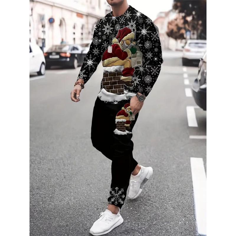 Christmas Print 3D Printed Men's Long-sleeved Suit Fashion Christmaswear With A Crew-neck Sweatshirt And Long Pants Jogging Suit