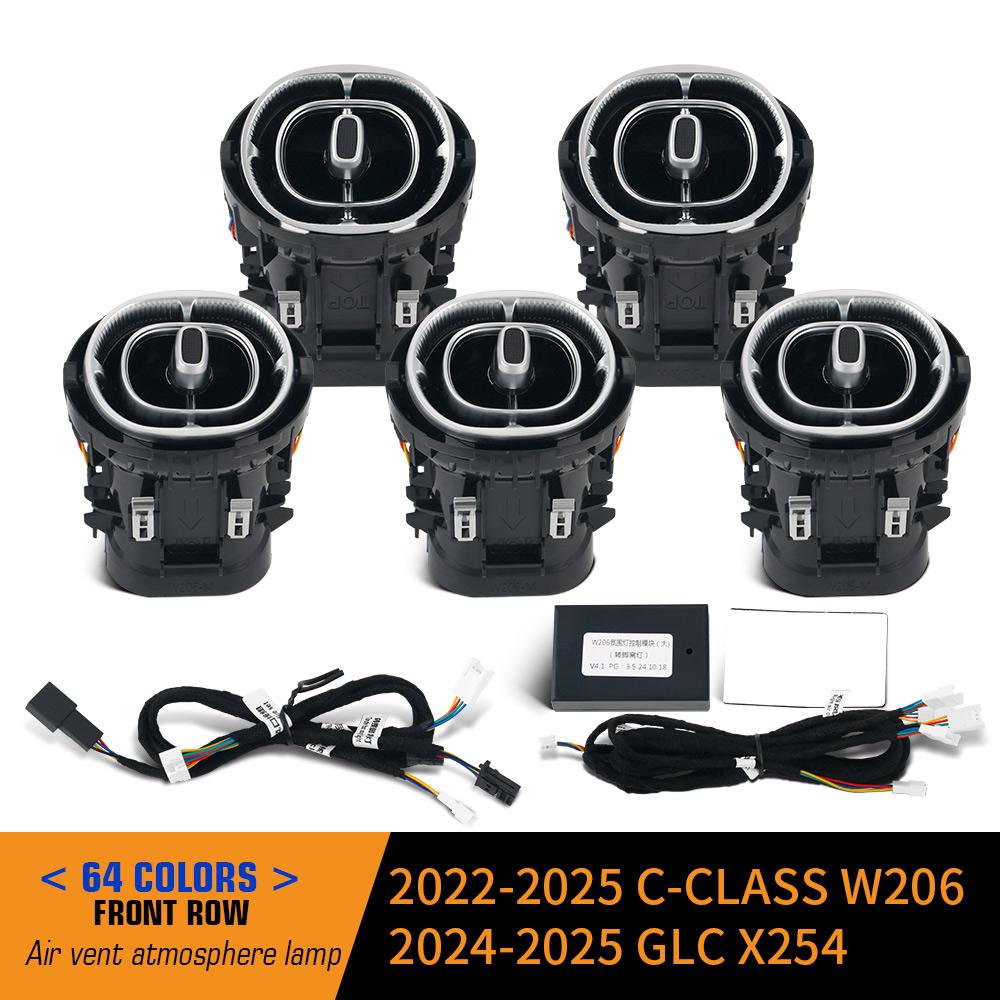 Светодиодный дефлектор кондиционера Турбо-воздуховыпускник Подсветка салона 64 цвета для Mercedes-Benz C-Class W206 2025-25 GLC X254 2025-25