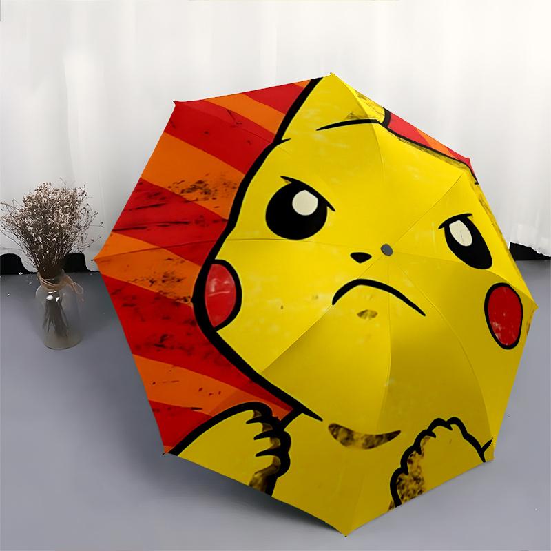 1pc Angry Pikachu Durable Cartoon Folding Umbrella, Portable Compact Umbrella for Men and Women G003