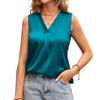 Летние женские однотонные повседневные простые блузки и рубашки без рукавов с V-образным вырезом