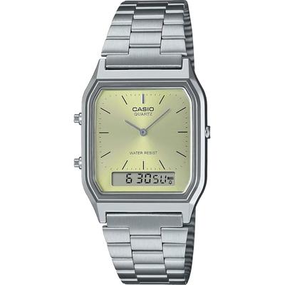 Casio Ана-Цифровые Часы Серии Vintage Кварцевые AQ-230A-9AMQY Унисекс Двойное Время Лаймовый Желтый