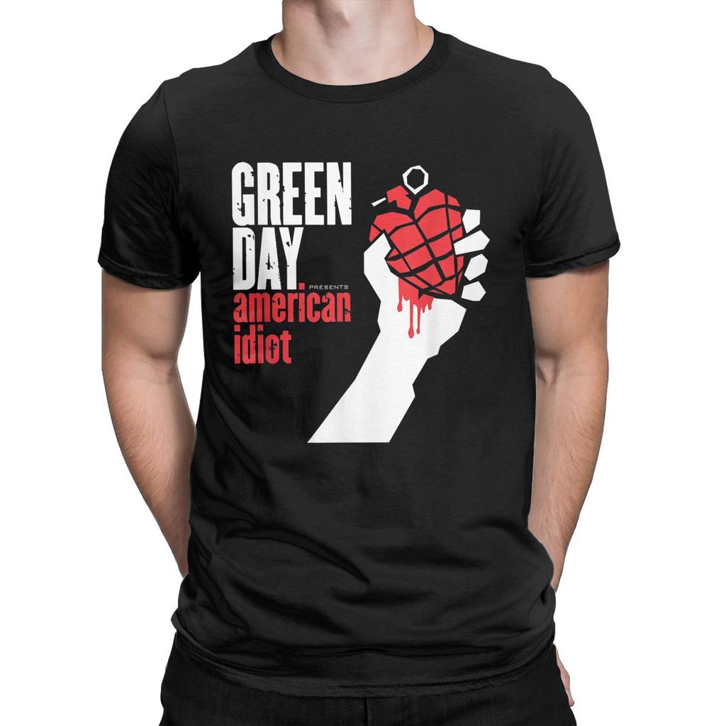 Мужские футболки Green Days American Idiot Vintage Pure Cotton Tee Shirt Short Sleeve Harajuku Hip Hop Fans T Shirts Round Gate