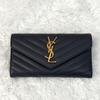Б/у SAINT LAURENT Saint Laurent Большой клатч-кошелек Cassandra Черный Черный Стежка V