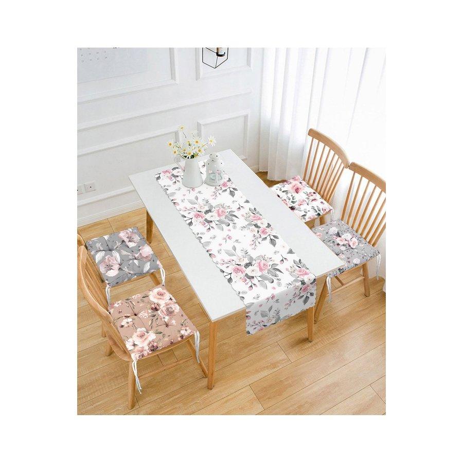 Набор подушек для стула с цифровой печатью Rose Design / 4 квадратных подушки для стула 40 × 40 см и 1 бегун