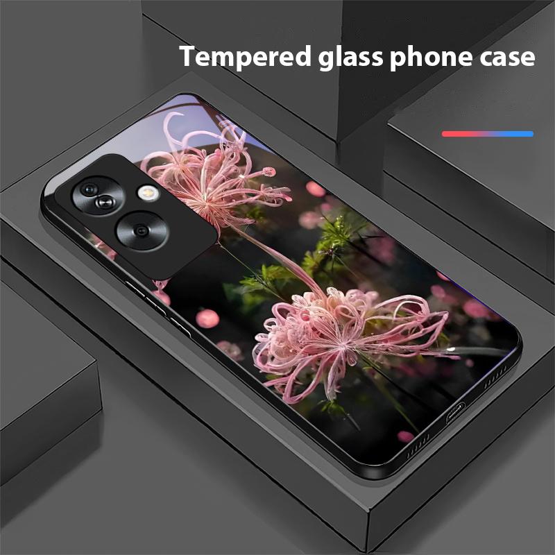 Золотой Пион Зеленый Для Oppo A79 5G 58 78 74 60 4G Reno 11F Realme GT 6 11 Note 50 10 C55 X2 Закаленное Стекло Черный Чехол для Телефона