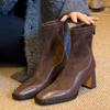 Women's Shoes French Retro Splicing Brown Elastic Skinny Boots Women's Head Back Zipper High Heel Short Boots Small Socks