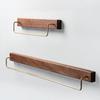 Black Walnut Wood Towel Rack Wall Mounted Retro Towel Bar Wooden Holder Brass Towel Rail Brass Hooks for Bathroom Kitchen