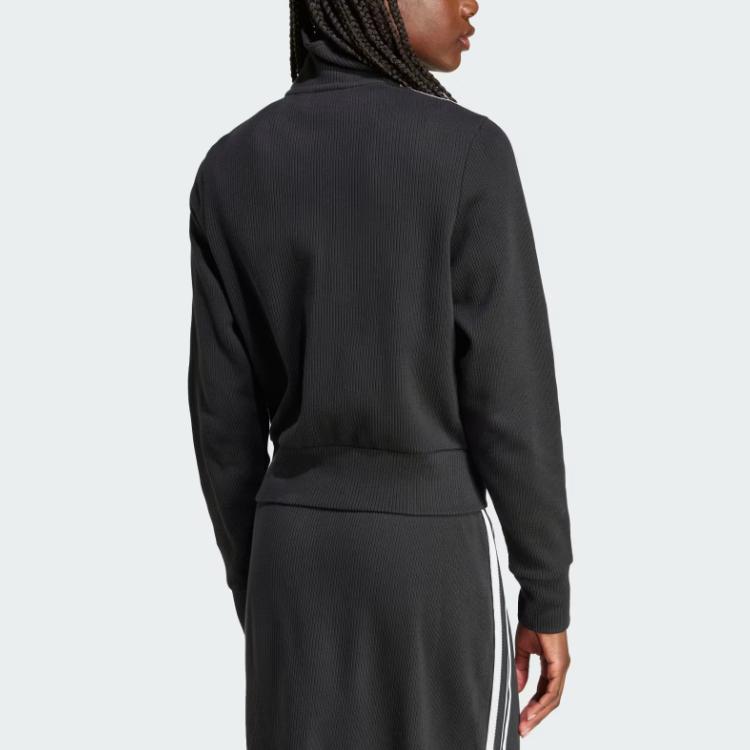 Adidas Originals Zipper Fashion Striped Casual Retro Sports Stand Collar Jacket Women Jacket Black IY7278