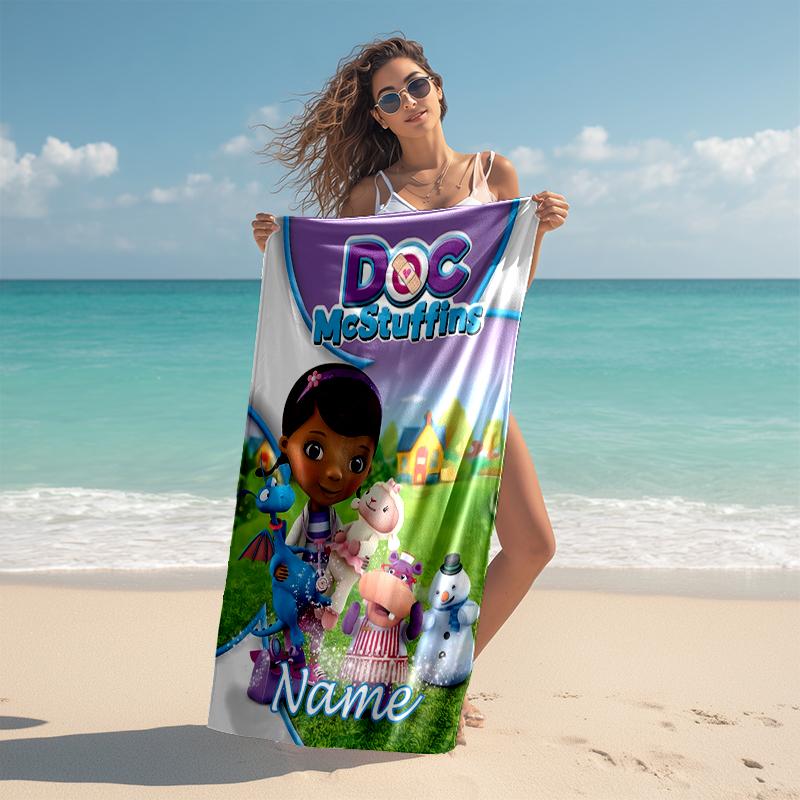 Personalized customized proof beach towel with Doc McStuffins pattern - soft, absorbent, quick-drying, perfect swimming, camping&bathing