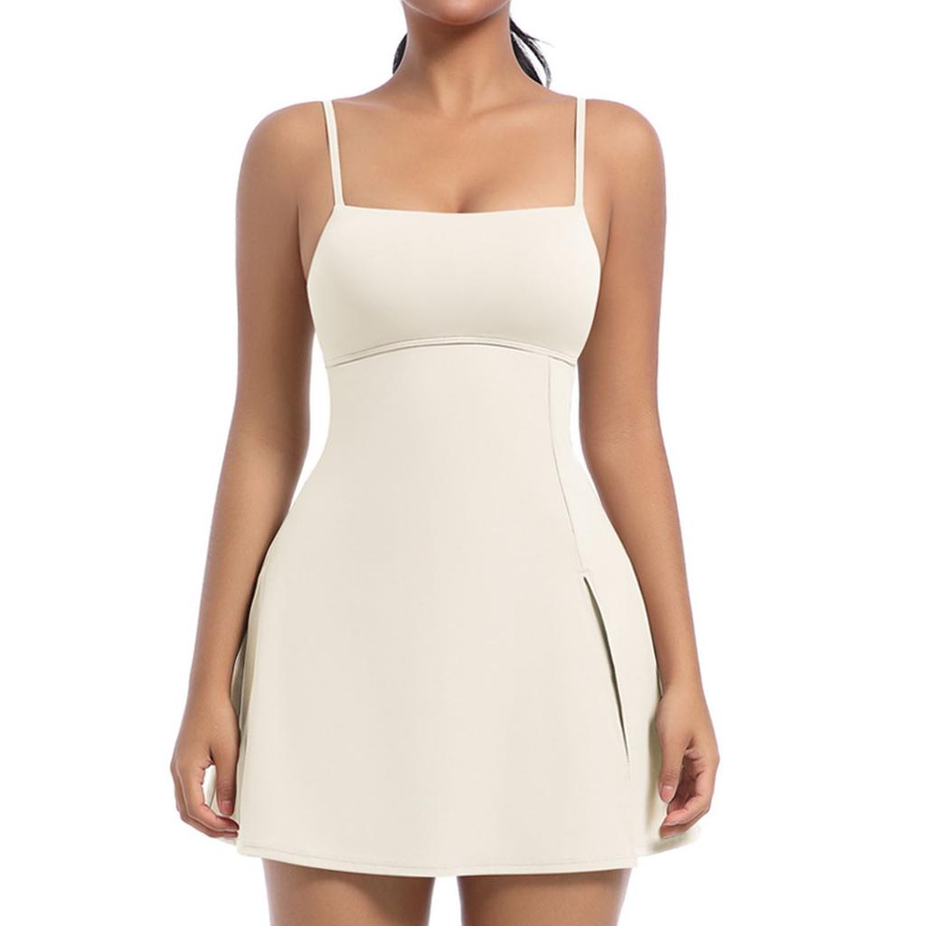 Женское свободное повседневное однотонное платье с подушкой на груди, красивая лямка сзади, юбка для занятий йогой и теннисом, платье