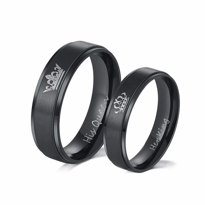 Романтические Рождественские Ювелирные Изделия Из Титановой Стали Королева Корона Корона Пара Кольцо Обручальные Юбилейные Кольца