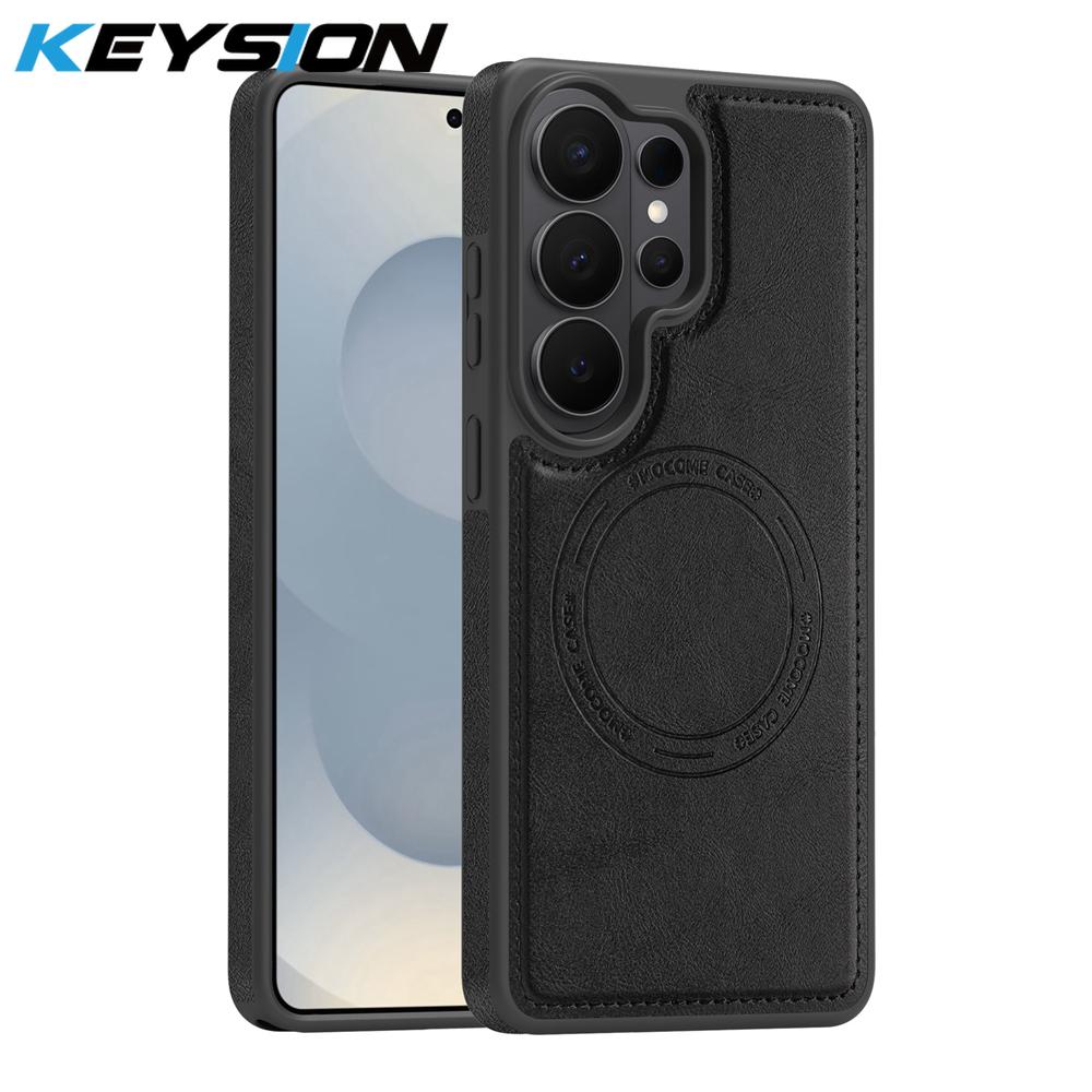 KEYSION Ретро чехол из ПУ кожи с MagSafe для Samsung Galaxy S25 S26 Ultra 5G S26+ S25 FE Магнитный ударопрочный чехол для телефона