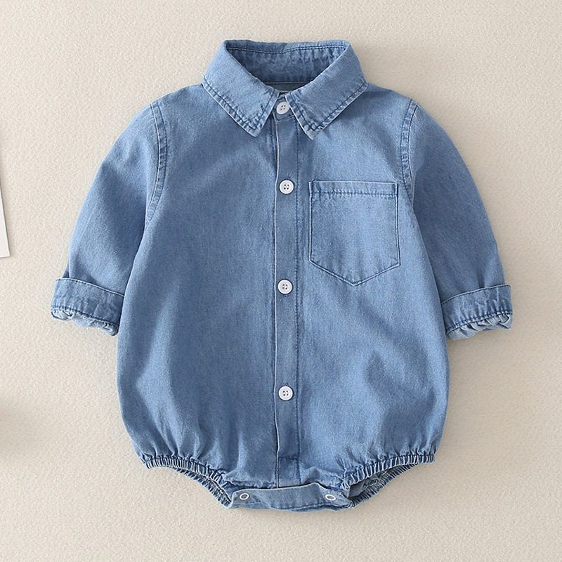 Baby Romper Denim Shirt-Style One-Piece Romper for Baby Girls