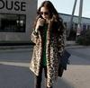 Korean Style Women's Leopard Print Faux Fur Trench Coat