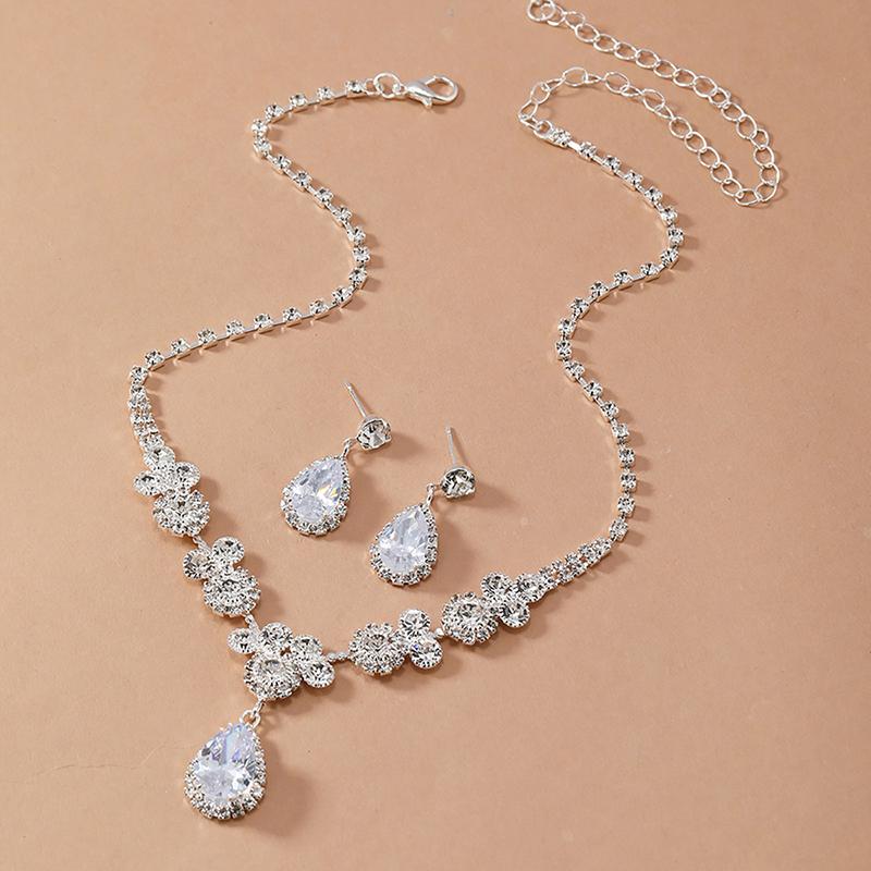 3 шт. Модный и роскошный свадебный набор из циркона: ожерелье, серьги, браслет. Женские ювелирные украшения в подарок