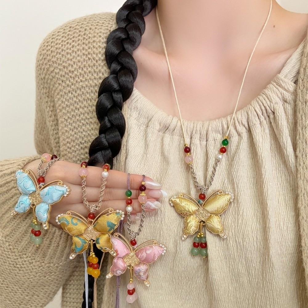 Traditional Tassels Necklace Butterfly Pendant Embroidered Pendant Necklace  Ethnic Fashion