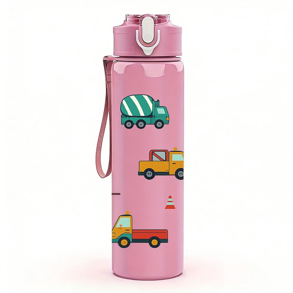 1PC Toy Truck Vehicle Pattern 750ml Color Plastic Sports Water Bottle Leakproof Flip Straw Lid Suitable for Sports Office Home Use