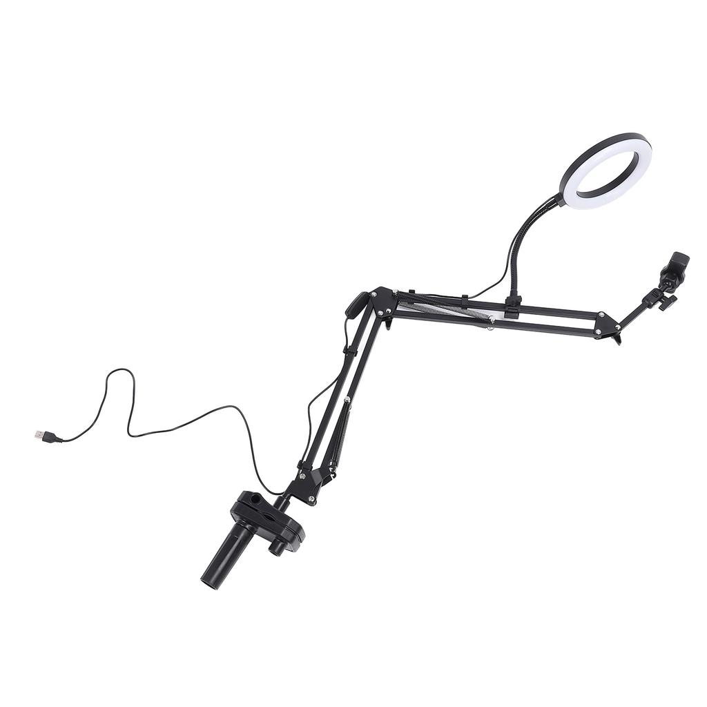 Selfie Ring Light 3 Color Temperature Retractable Arm Overhead Ring Light with Clamp Phone Holder Fo