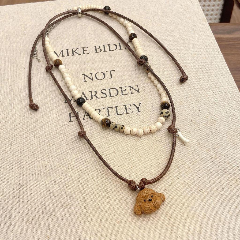 Cross-Border Puppy Fun Enamel Clavicle Chain: Sweet Cool Necklace with Pearls - Versatile Autumn/Winter Jewelry for Women