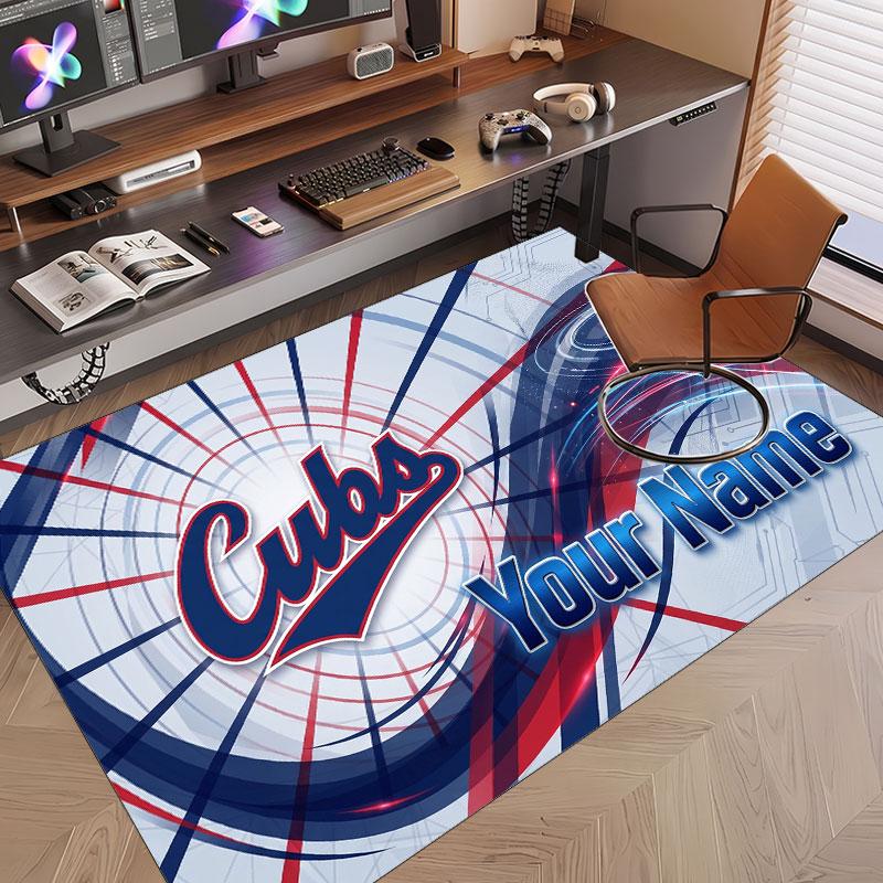 Custom Rug Chicago Cubs Pattern Print Name Text Soft Non‑Slip Floor Carpet for Home Indoor Decoration