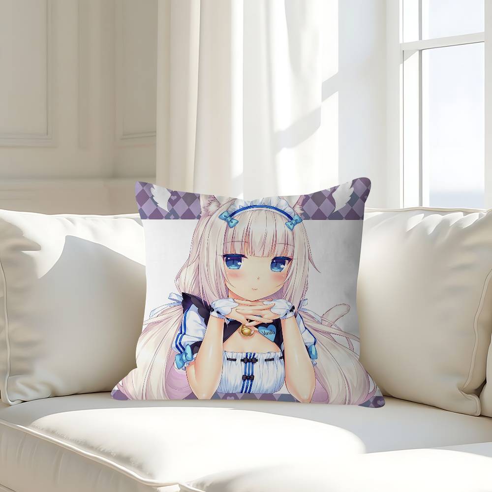GAME-N-Nekopara-V-Vanilla Наволочка Съемная Моющаяся Наволочка для подушки – Мягкий лен для любого сезона