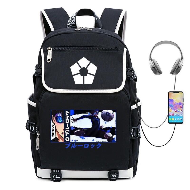 Blue Lock Anime School Backpack Kids Large Capacity Oxford Fabric Dual Strap Bag With Air Cushion Straps Unisex Street Style